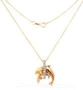 14kt Yellow gold 0.20ctw diamond double dolphin Jumping on hoop pendant on chain