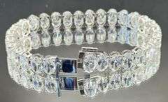 31.91CTW OVAL LAB-GROWN DIAMOND TENNIS BRACELET 14K WHITE GOLD