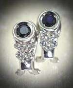Lovely 18K White Gold Sapphire & Diamond Earrings