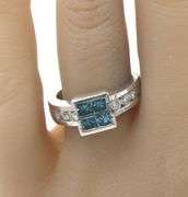 14kt White gold 1.20ctw IR blue and white square and round diamond ring