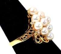 Elegant 14K Yellow Gold Pearl Ring with Diamond Accents