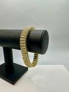 14 Kt Yellow Gold Plated 3 Row Simulated Diamond Tennis Bracelet