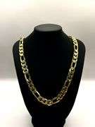 Large 65.3 Grams MLB Gold Plated Figaro Italian Link Chain Necklace