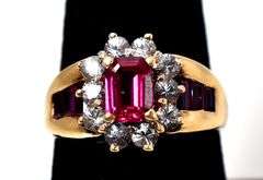 Classic 10K Yellow Gold Synthetic Ruby Gemstone Ring with Diamond Accents