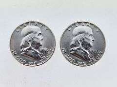 (2) 1955 Franklin Silver Half Dollars, UNC