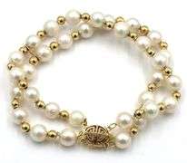 6.5-7mm pearl and gold bead 2 row bracelet