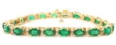 14kt Yellow gold 9.50ctw emerald and diamond bracelet