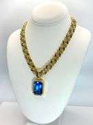 Dazzling 14 K Yellow Gold Plate Simulated Blue Tanzanite Chain Pendant Necklace