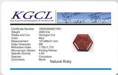 Huge 2600 Ct Rare Hexagon Cut Certified Natural Red Ruby Solitaire.
