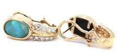 14kt Yellow gold double oval opal and diamond earrings