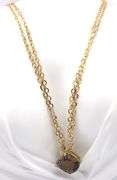 14kt Yellow gold Cushion smokey quartz pendant on 2 row cable chain necklace