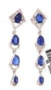 Charming 6.00CTW Pear & Oval Shaped Faceted Kyanite And 0.60CTW Diamond Dangle Earrings in Sterling 
