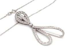 18kt White gold 1ctw pave diamond double knotted teardrop pendant on chain