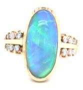 14kt Yellow gold doublet oval opal and diamond ring