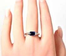 Elegant 14K White Gold Synthetic Sapphire Gemstone Ring with Diamond Accents