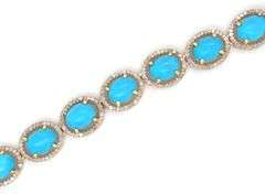 Dreamy 64.50CTW Oval Cabochon-Cut Turquoise & 5.50CTW Diamond Necklace in 14K Yellow Gold Over Sterl