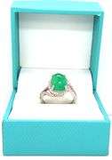 Sensational 4.50CTS Oval Cabochon-Cut Jade & 0.47CTW Diamond Ring in Sterling Silver