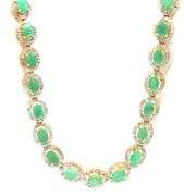 Enchanting Brand new European 15.00CTW  Oval Faceted Natural Emerald & Diamond Necklace in 14K Yello