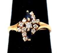 Sparkling 14K Yellow Gold Diamond Ring with Blue Sapphire Gemstone Accents
