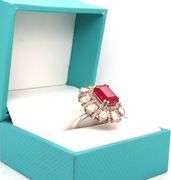 Exquisite 6.50CTS Emerald-Cut Ruby & 1.55CTW Diamond Adjustable Ring in Sterling Silver