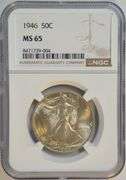 Solid Gem BU 1946 Walking Liberty Half Dollar. NGC MS65