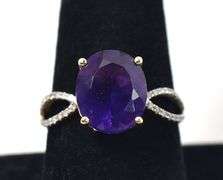 Amazing 10K Yellow Gold Amethyst Gemstone Ring with Diamond Accents