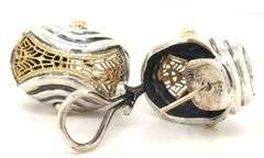 925 Sterling silver two tone open art Filigree shrimp earrings