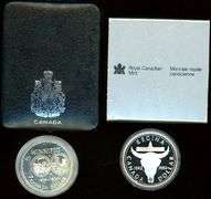 2 Canadian Proof Silver Dollars in Box: 1974 & 1982