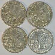 4 Nice 'P' Mint AU Walking Liberty Half Dollars: 2 1942, 1943, & 1945
