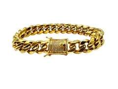 Huge 72 Gram Yellow Gold Plate Cuban Curb Link Bracelet