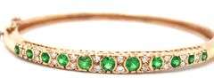Antique 14kt Yellow gold Tsavorite and diamond bangle