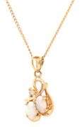 14kt Yellow gold double oval Opal and diamond pendant on chain