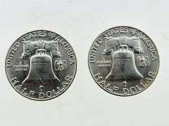 (2) 1960-D Franklin Silver Half Dollars, UNC