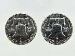 (2) 1963 Franklin Silver Half Dollars, UNC