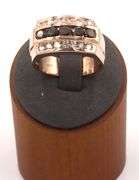 14kt Rose gold fancy dark brown diamond and white diamond triple row ring