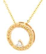 14kt Yellow gold 0.15ctw white and yellow diamond circle pendant on chain