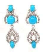 Adorable 2.5CTW Oval & Round Cabochon-Cut Turquoise and Diamond Dangle Earrings in Sterling Silver