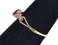 Dainty 10K Yellow Gold Ruby Gemstone Ring with Diamond Accents