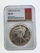 1986 American Silver Eagle, NGC MS69 "Red Book Label"