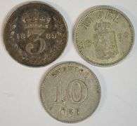 Razor sharp 1889 British Threepence, 1899 & 1917 Swedish 10 Ores