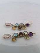 CERTIFIED 14K YELLOW GOLD DROP EARRINGS WITH MULTIPLE GEMSTONES