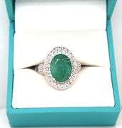 Dazzling 6.00CTS Oval Faceted Emerald & White Sapphire Ring in Sterling Silver