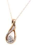 Set of 10kt Yellow gold diamond cluster teardrop pendant on chain and earrings