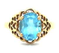 10kt Yellow gold oval blue topaz ring