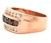 14kt Rose gold fancy dark brown diamond and white diamond triple row ring