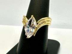 WOW!!! Ladies Sparkling Yellow Gold Plated 3.75 Ct Marquis Cut CZ Ring