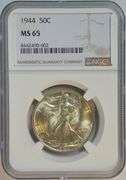 Solid Gem BU 1944 Walking Liberty Half Dollar. NGC MS65