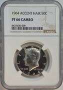 Scarce 1964 Cameo Proof Accent Hair Kennedy Half Dollar. NGC PF66 Cameo