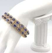 Splendid Brand New European 29.74CTW Emerald-Cut Blue Sapphire & 4.50CTW Diamond Bracelet in 14K Yel