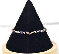 Pretty 10K Yellow Gold Amethyst Gemstone Bracelet with Diamond Accents